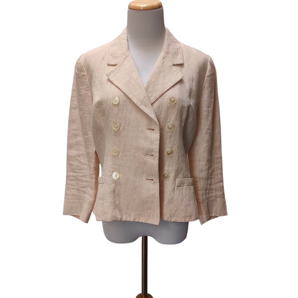 100% Linen Lauren Ralph Lauren Pink Striped Blazer Tailored Linen Blend